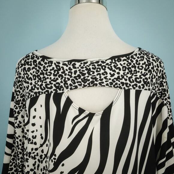 Clara Sun Woo Size Small S Black White Zebra Leopard Print Short Sleeve Art Top - Picture 2 of 6